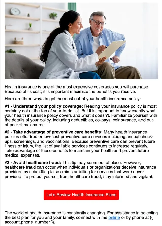 3 ways to maximize your health insurance — an email AgentMethods writes and sends for insurance agents