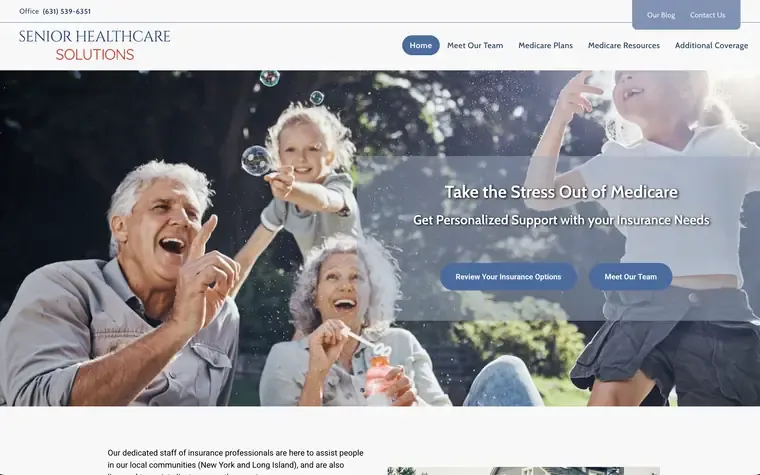 Senior Healthcare Solutions website, a Medicare agent site built on AgentMethods