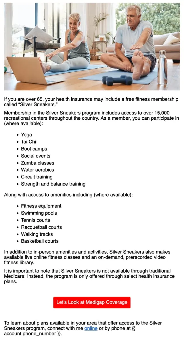 What is the SilverSneakers program? — an email AgentMethods writes and sends for insurance agents